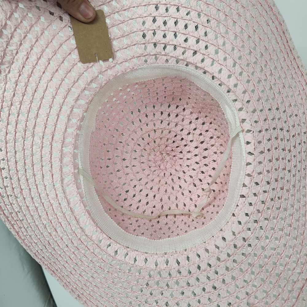 Woven Light Pink Sun Hat Women's One Size - Picture 2 of 3